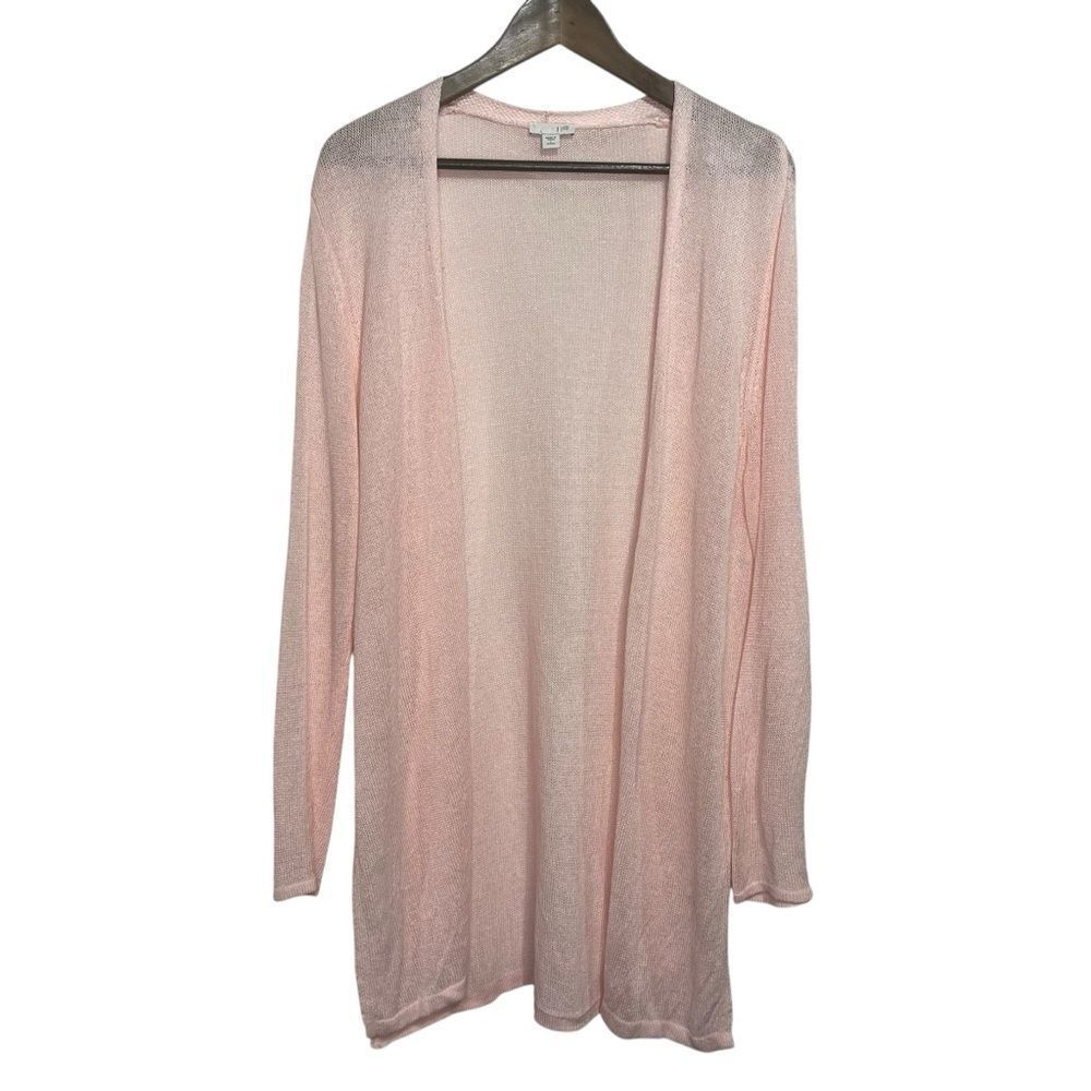 J. Jill Linen Blend Open Front Cardigan Sweater Womens Lp Light Pink Long